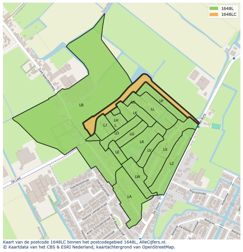 Afbeelding van het postcodegebied 1648 LC op de kaart.