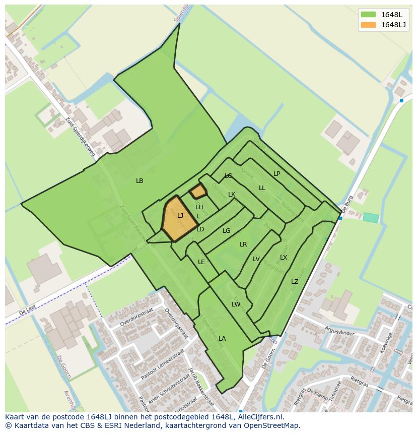 Afbeelding van het postcodegebied 1648 LJ op de kaart.