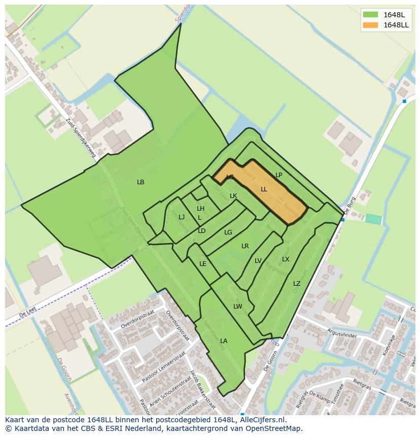 Afbeelding van het postcodegebied 1648 LL op de kaart.