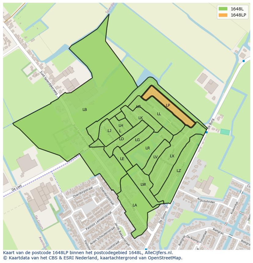 Afbeelding van het postcodegebied 1648 LP op de kaart.