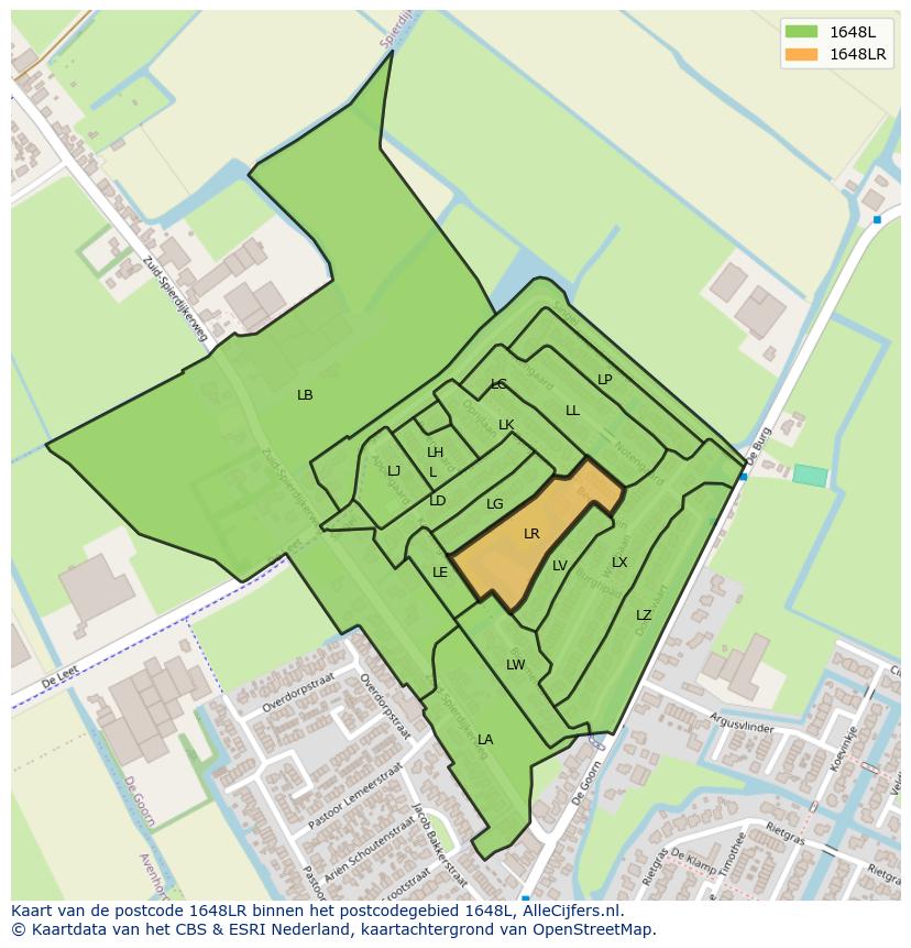 Afbeelding van het postcodegebied 1648 LR op de kaart.