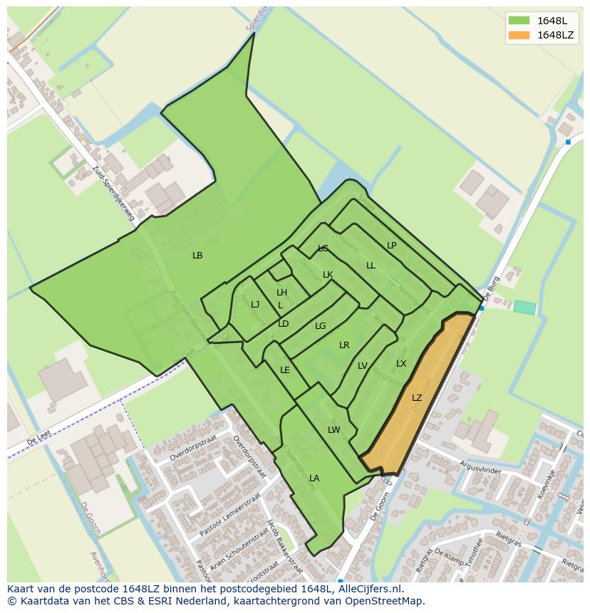 Afbeelding van het postcodegebied 1648 LZ op de kaart.
