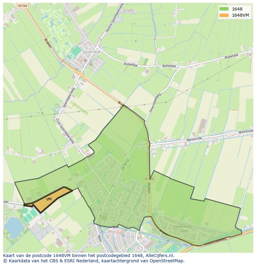 Afbeelding van het postcodegebied 1648 VM op de kaart.