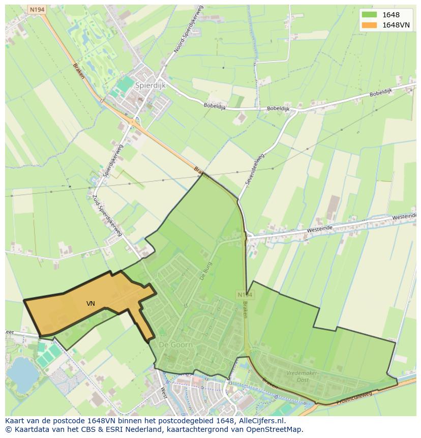 Afbeelding van het postcodegebied 1648 VN op de kaart.