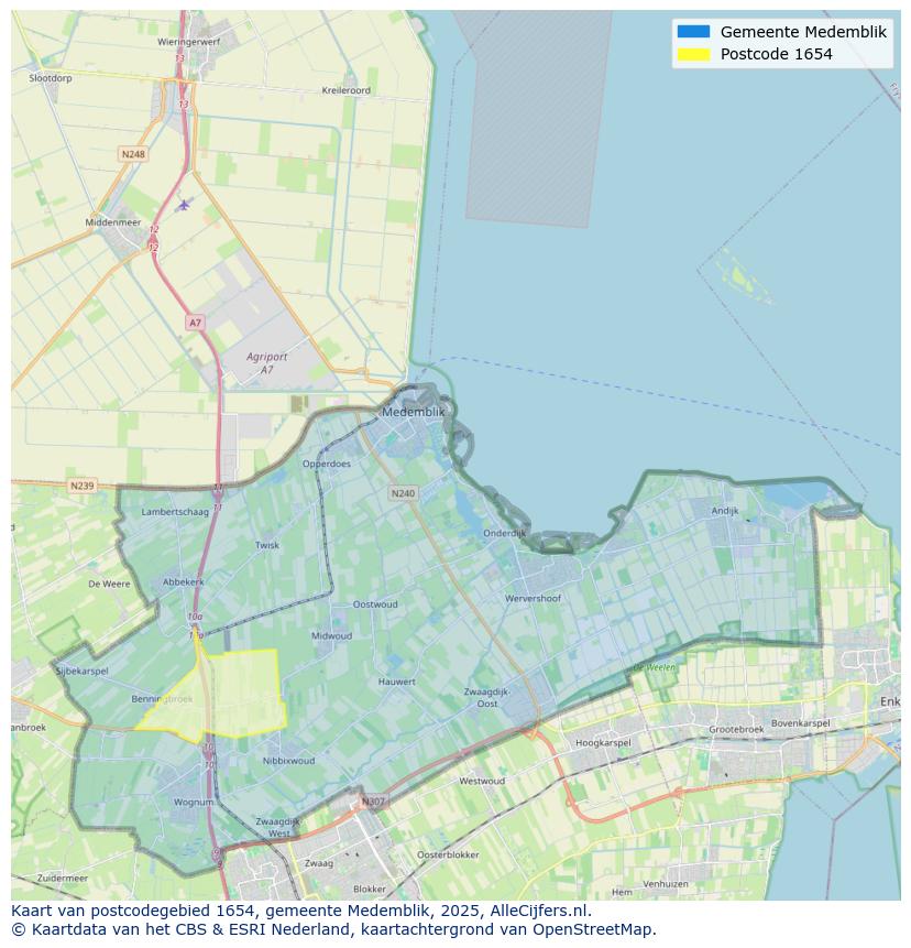 Afbeelding van het postcodegebied 1654 op de kaart.