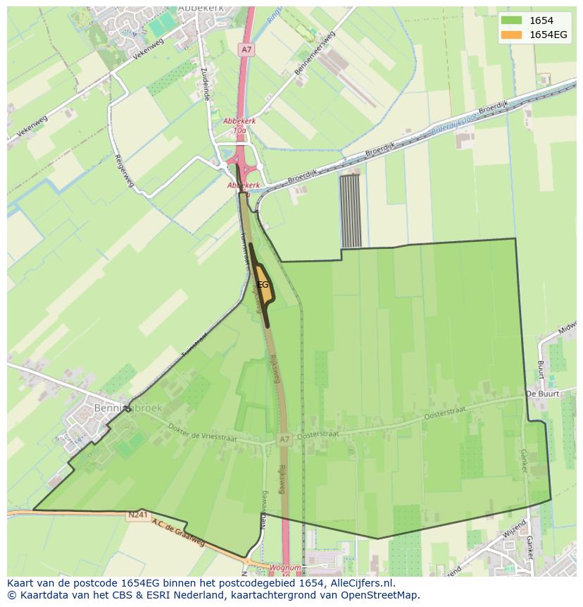 Afbeelding van het postcodegebied 1654 EG op de kaart.