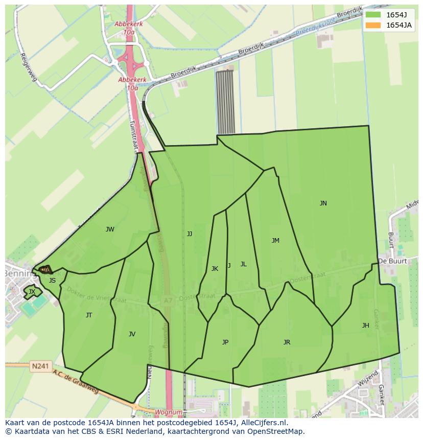Afbeelding van het postcodegebied 1654 JA op de kaart.