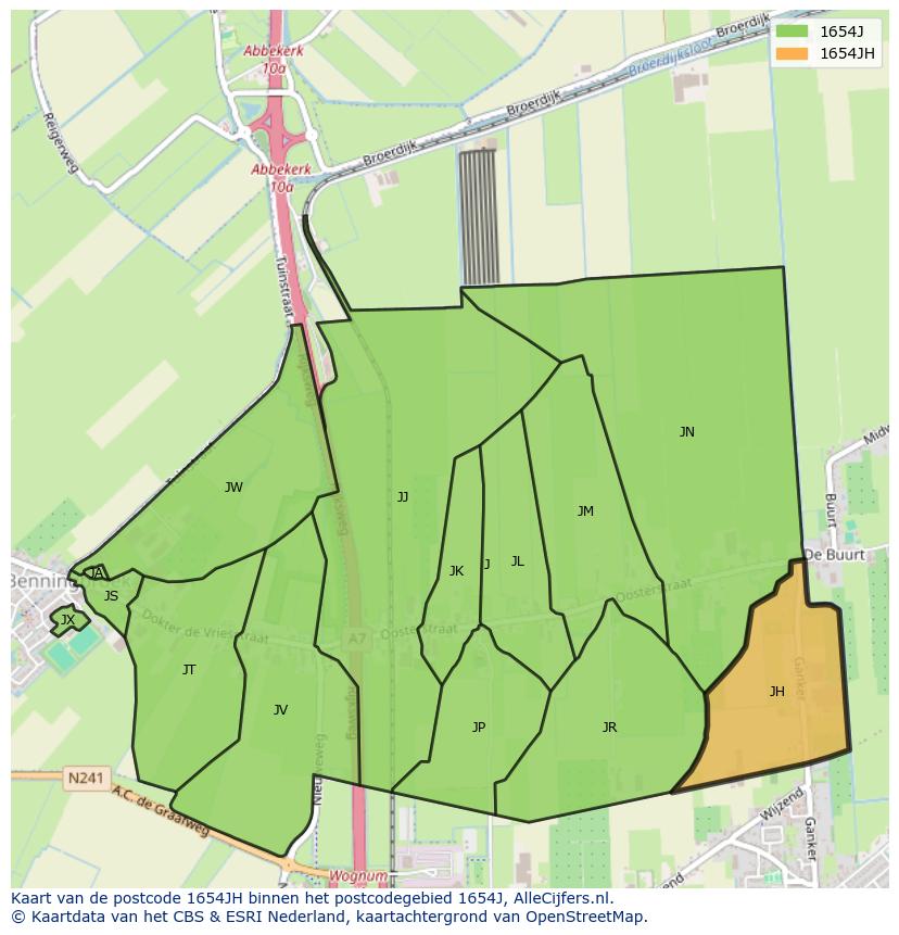 Afbeelding van het postcodegebied 1654 JH op de kaart.