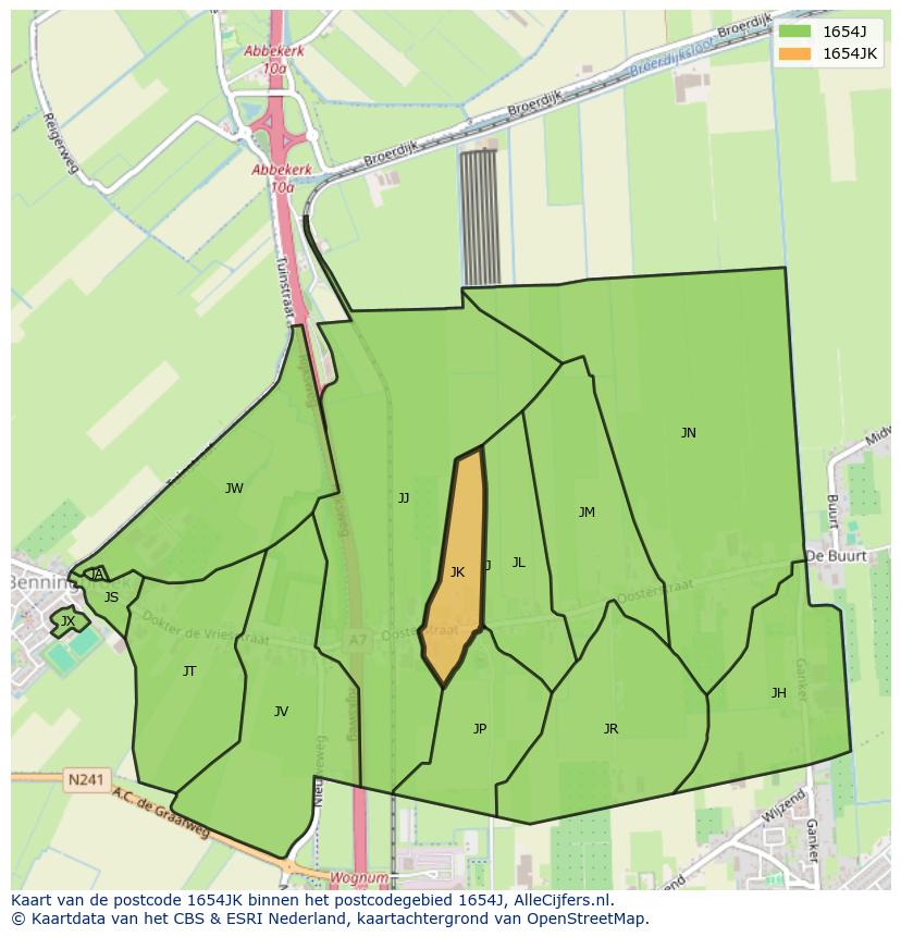 Afbeelding van het postcodegebied 1654 JK op de kaart.