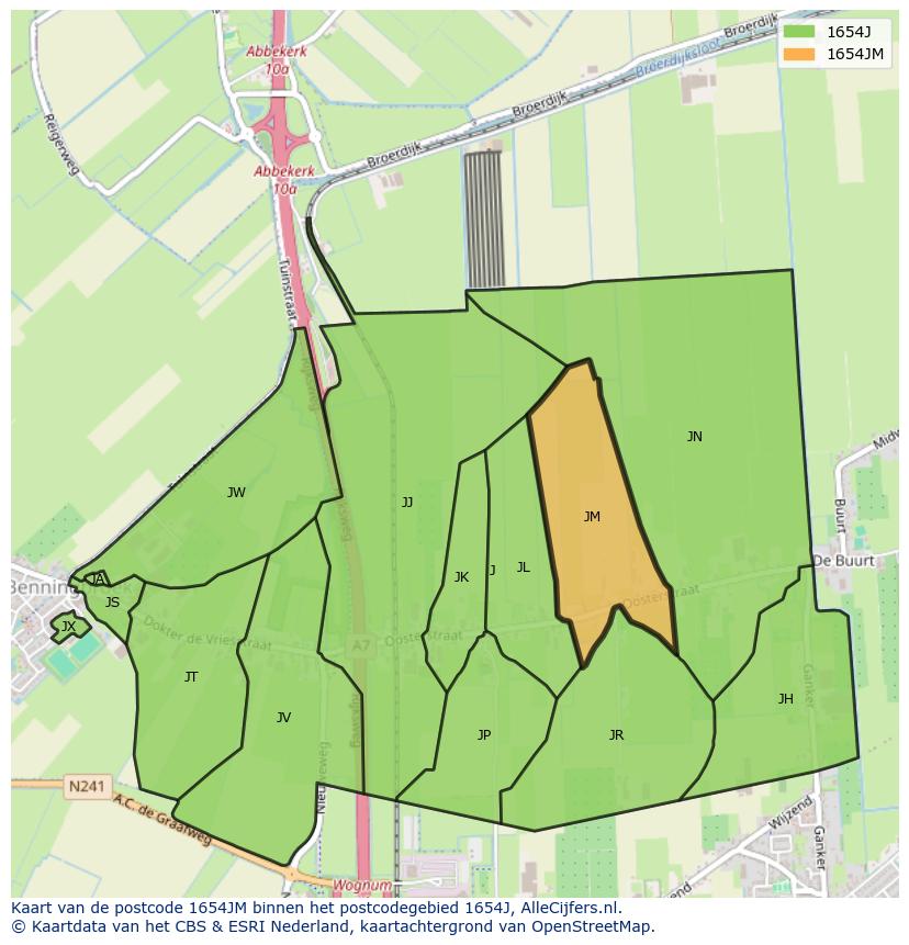 Afbeelding van het postcodegebied 1654 JM op de kaart.