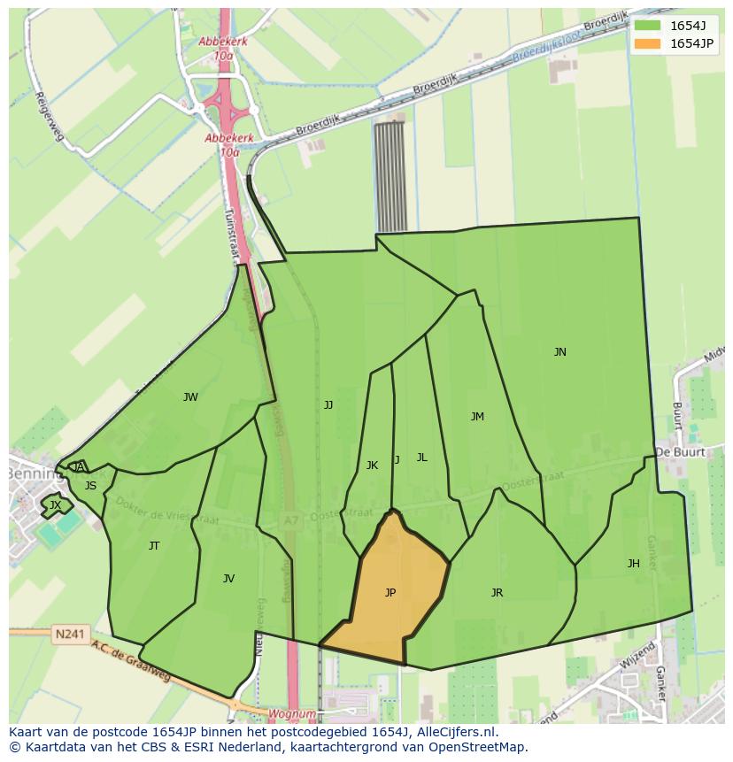 Afbeelding van het postcodegebied 1654 JP op de kaart.