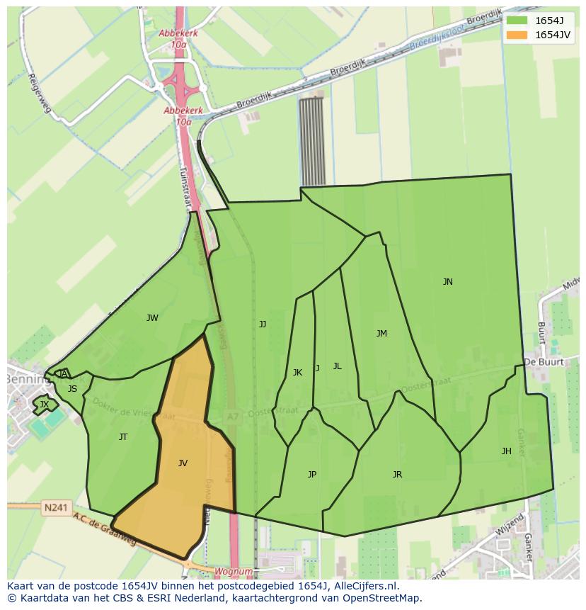 Afbeelding van het postcodegebied 1654 JV op de kaart.