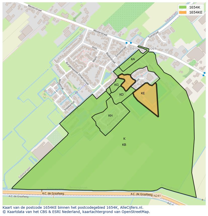 Afbeelding van het postcodegebied 1654 KE op de kaart.