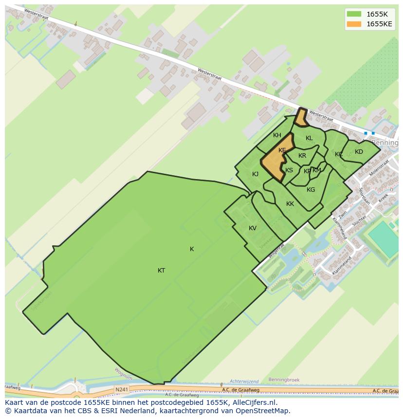 Afbeelding van het postcodegebied 1655 KE op de kaart.