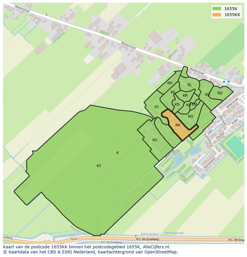 Afbeelding van het postcodegebied 1655 KK op de kaart.