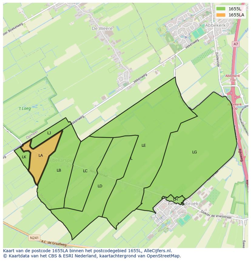 Afbeelding van het postcodegebied 1655 LA op de kaart.