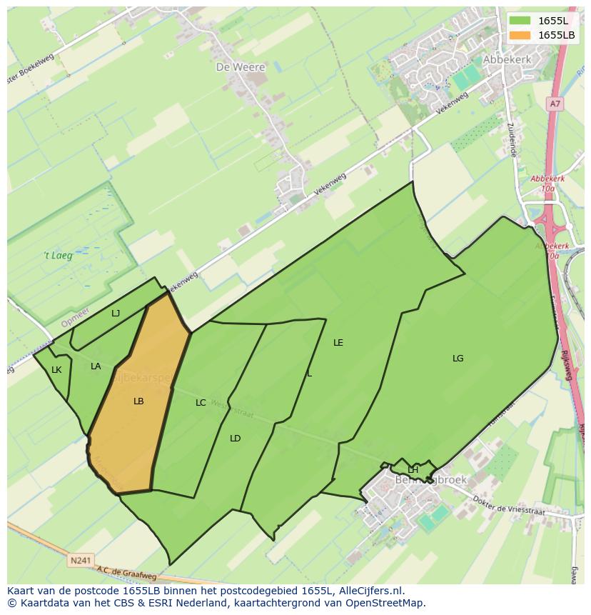 Afbeelding van het postcodegebied 1655 LB op de kaart.