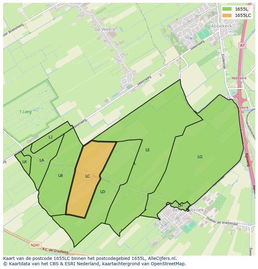 Afbeelding van het postcodegebied 1655 LC op de kaart.