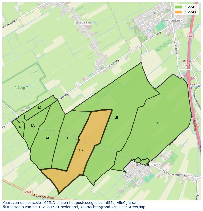 Afbeelding van het postcodegebied 1655 LD op de kaart.