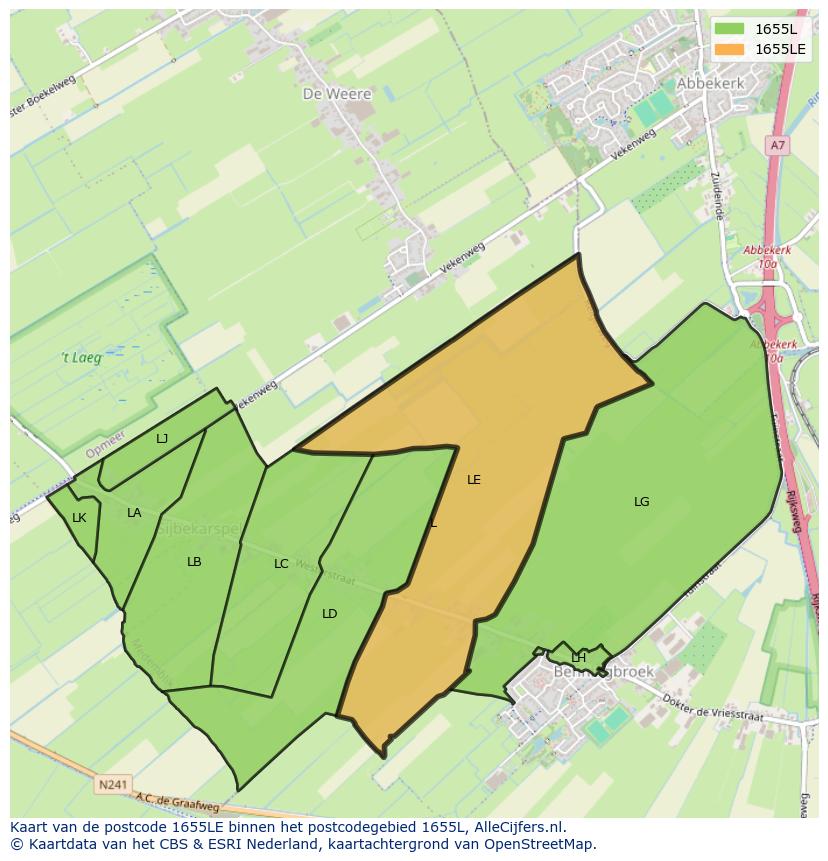 Afbeelding van het postcodegebied 1655 LE op de kaart.