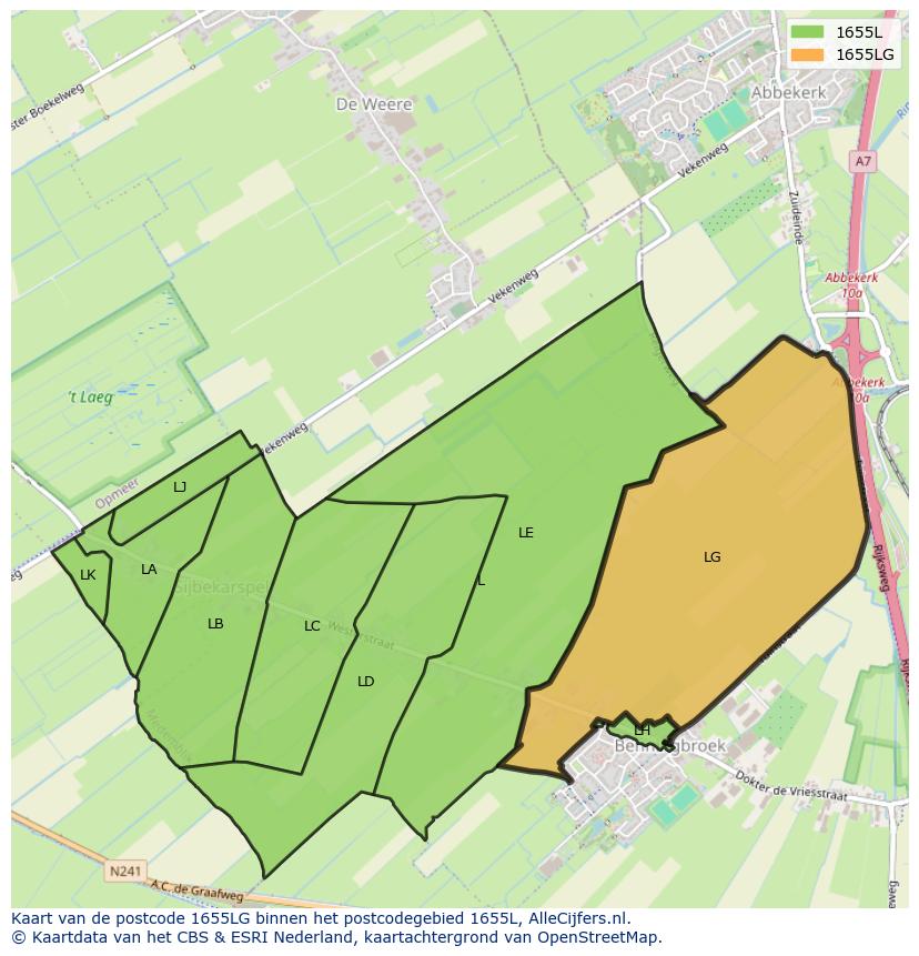 Afbeelding van het postcodegebied 1655 LG op de kaart.