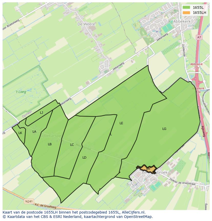 Afbeelding van het postcodegebied 1655 LH op de kaart.