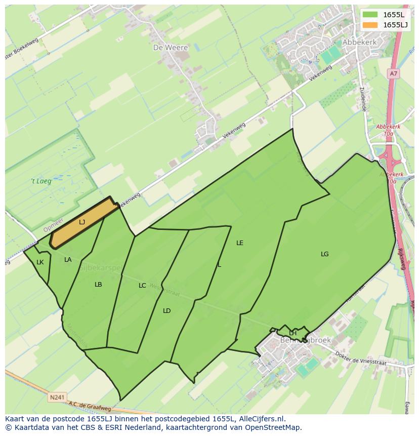 Afbeelding van het postcodegebied 1655 LJ op de kaart.