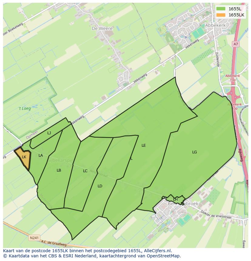 Afbeelding van het postcodegebied 1655 LK op de kaart.