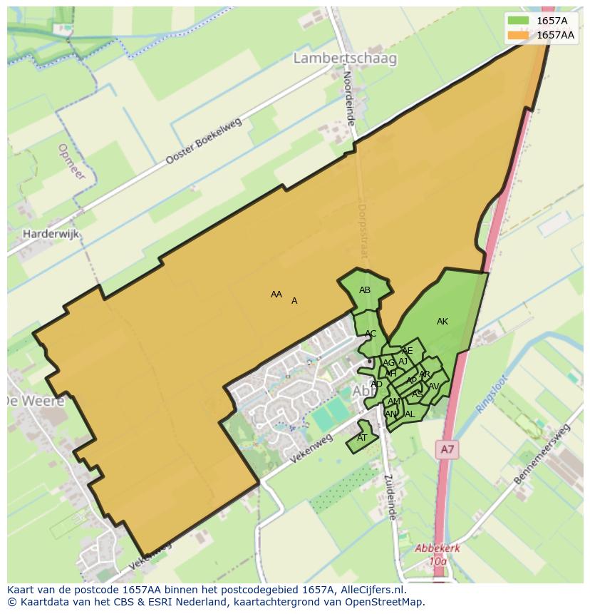 Afbeelding van het postcodegebied 1657 AA op de kaart.