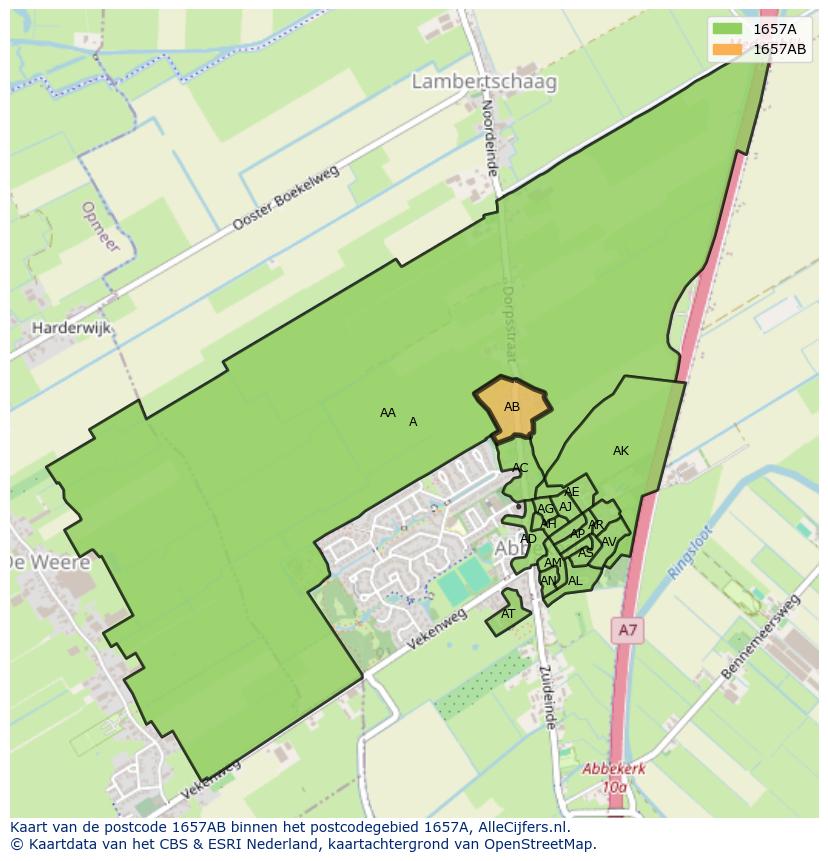 Afbeelding van het postcodegebied 1657 AB op de kaart.