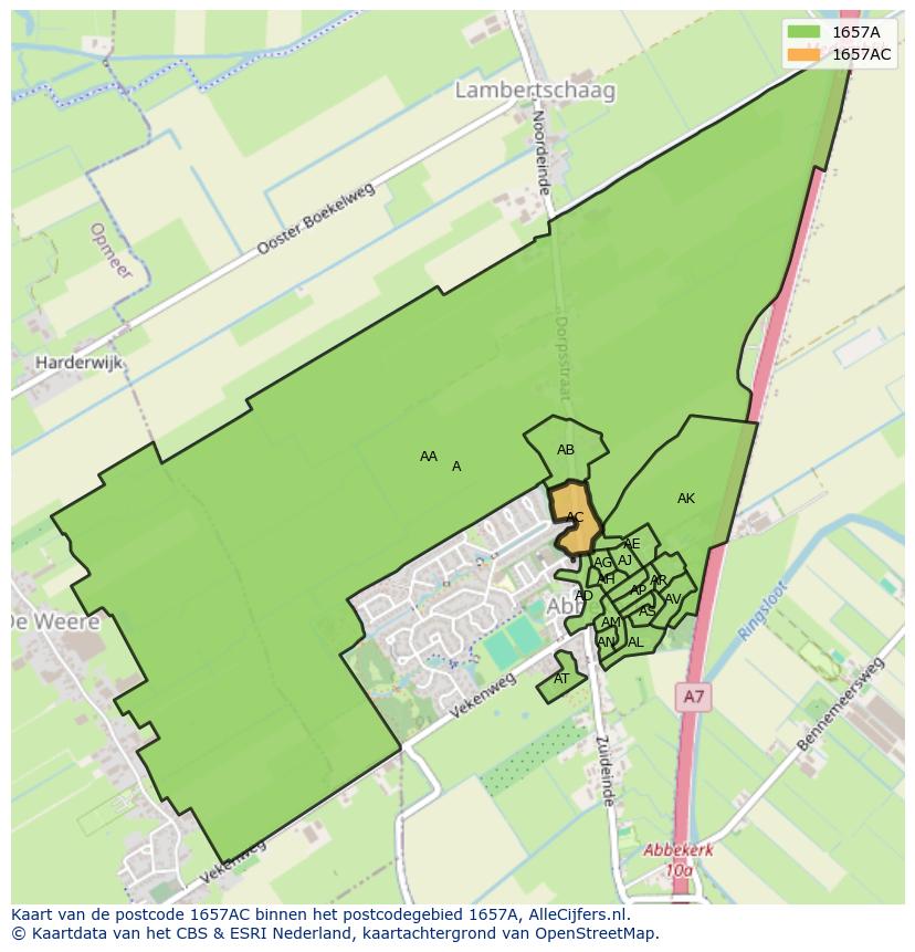 Afbeelding van het postcodegebied 1657 AC op de kaart.