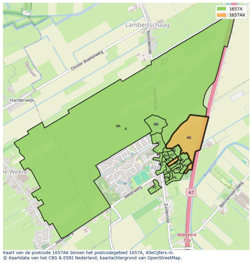 Afbeelding van het postcodegebied 1657 AK op de kaart.