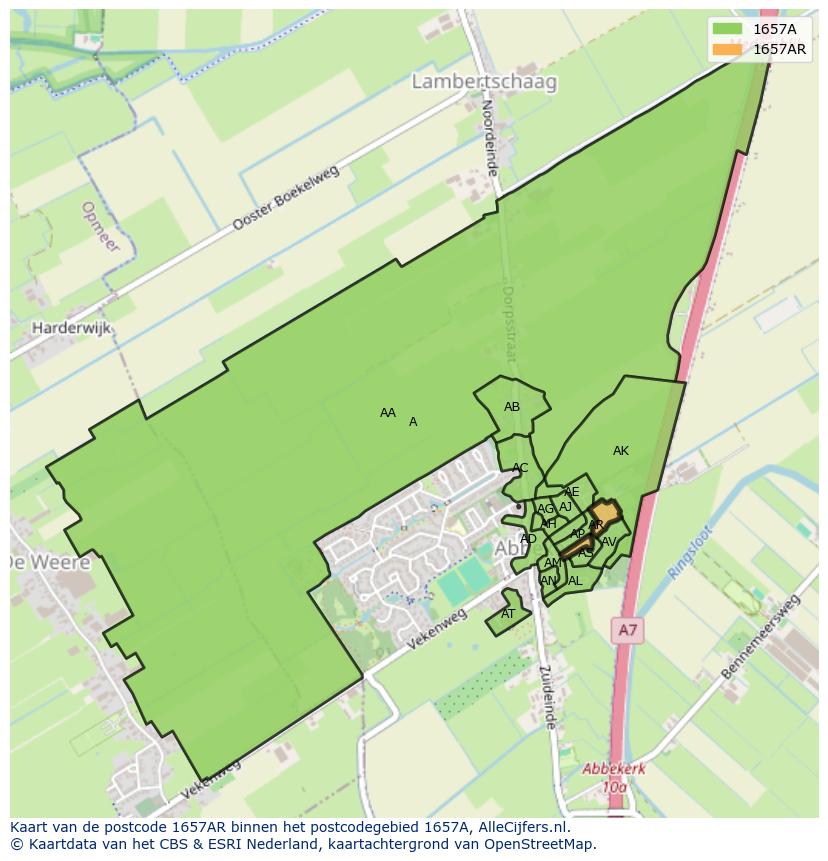 Afbeelding van het postcodegebied 1657 AR op de kaart.