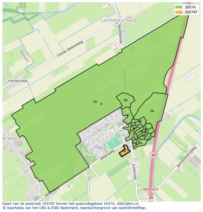 Afbeelding van het postcodegebied 1657 AT op de kaart.