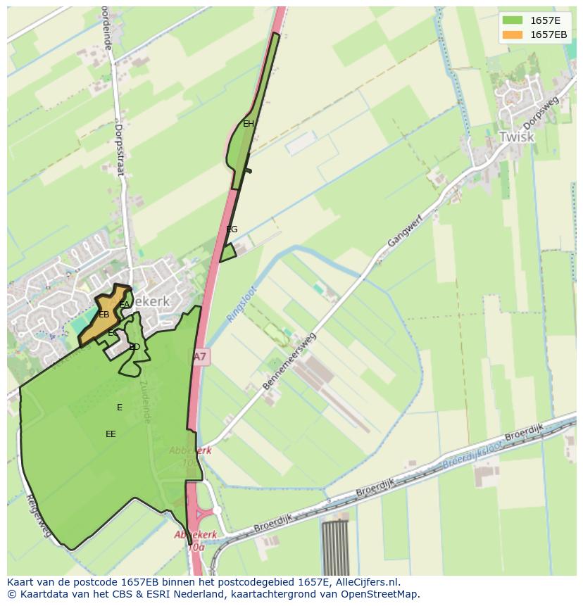 Afbeelding van het postcodegebied 1657 EB op de kaart.