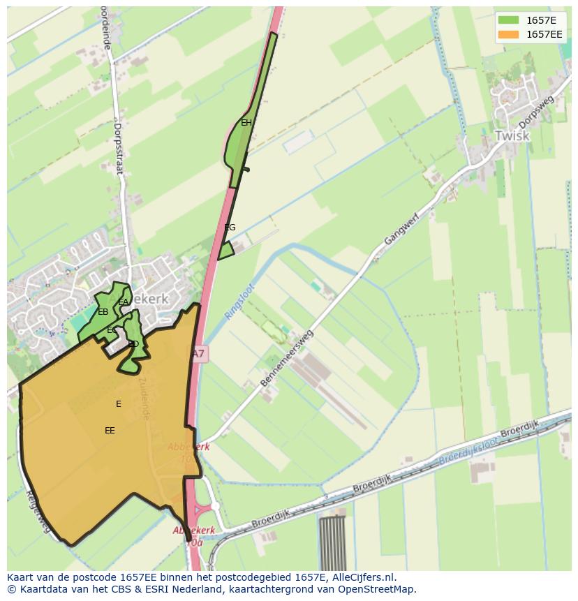Afbeelding van het postcodegebied 1657 EE op de kaart.