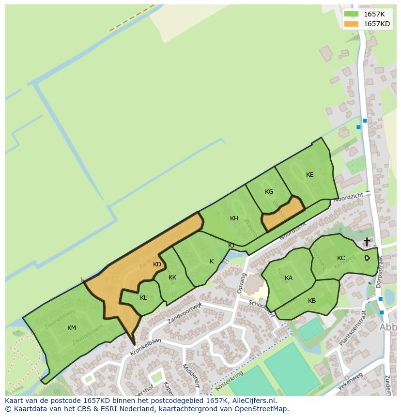 Afbeelding van het postcodegebied 1657 KD op de kaart.