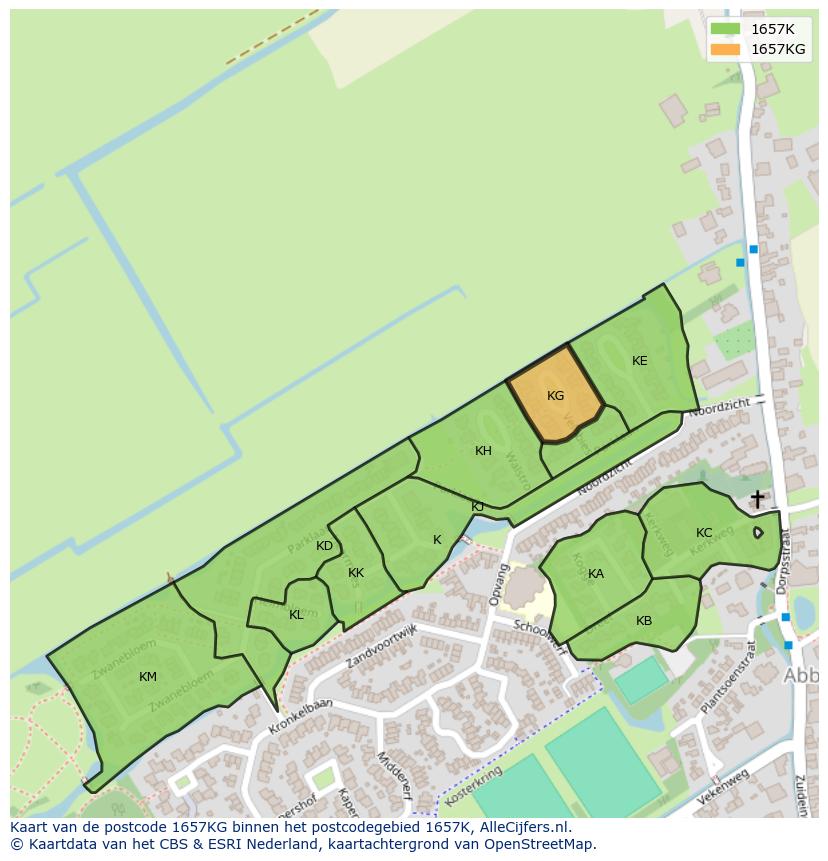 Afbeelding van het postcodegebied 1657 KG op de kaart.
