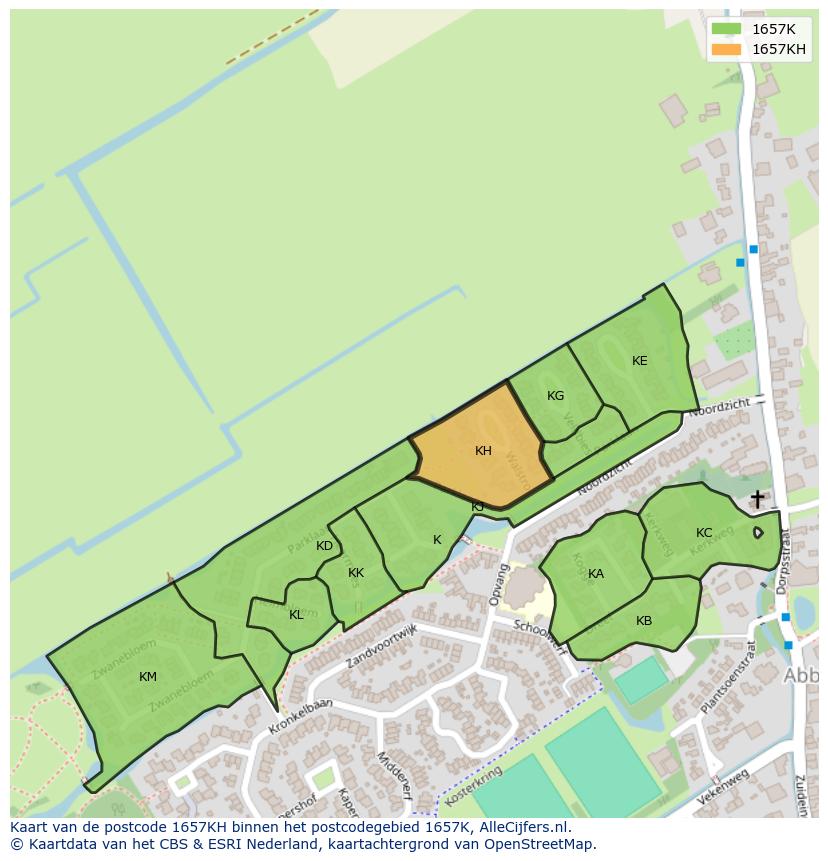 Afbeelding van het postcodegebied 1657 KH op de kaart.
