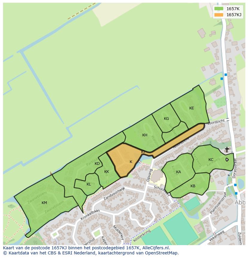 Afbeelding van het postcodegebied 1657 KJ op de kaart.