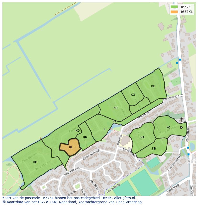 Afbeelding van het postcodegebied 1657 KL op de kaart.