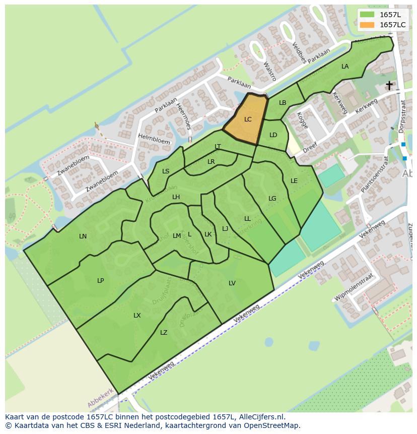 Afbeelding van het postcodegebied 1657 LC op de kaart.