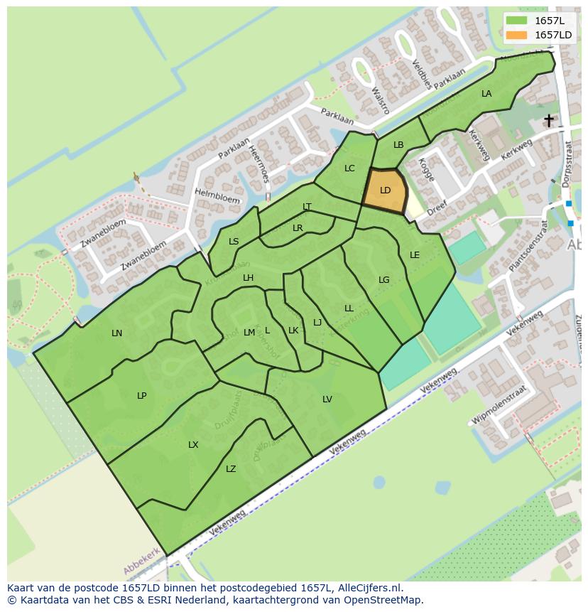 Afbeelding van het postcodegebied 1657 LD op de kaart.