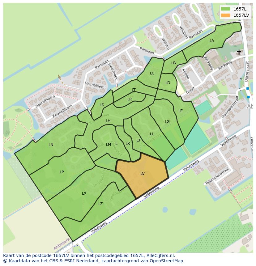 Afbeelding van het postcodegebied 1657 LV op de kaart.