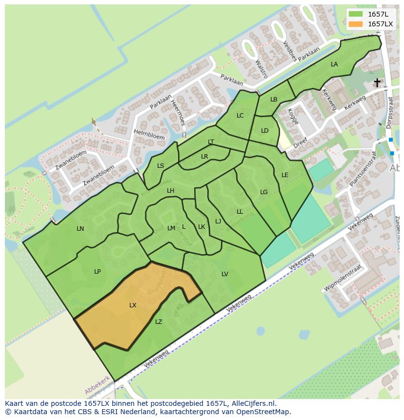 Afbeelding van het postcodegebied 1657 LX op de kaart.