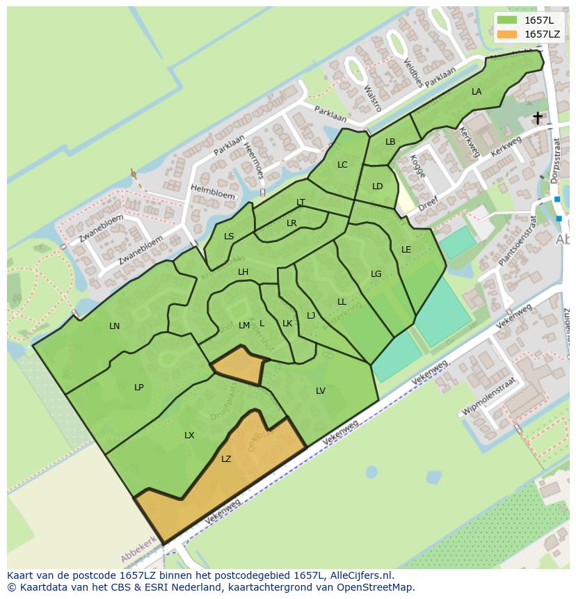 Afbeelding van het postcodegebied 1657 LZ op de kaart.