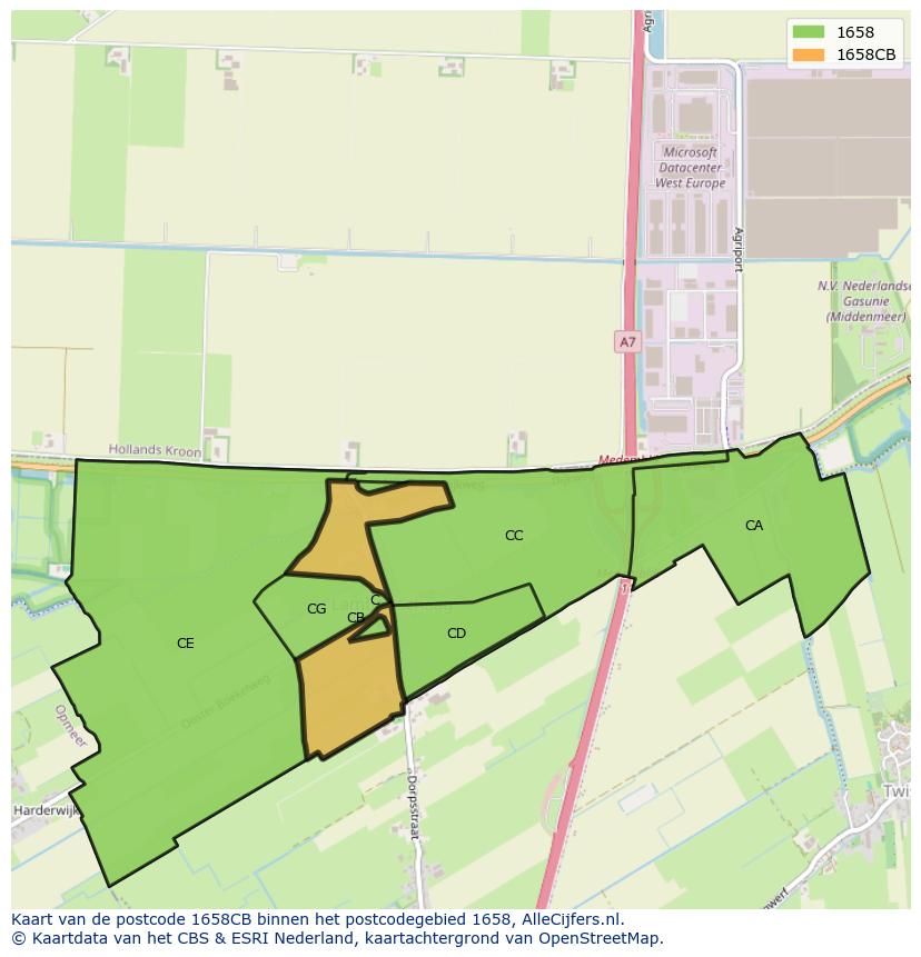 Afbeelding van het postcodegebied 1658 CB op de kaart.