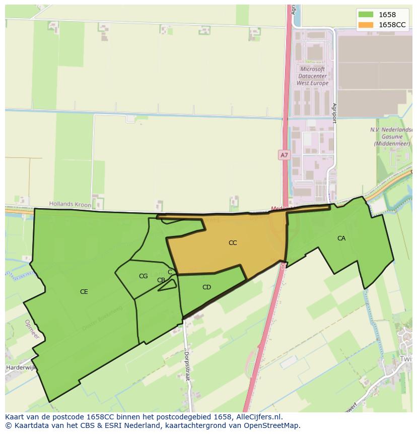 Afbeelding van het postcodegebied 1658 CC op de kaart.
