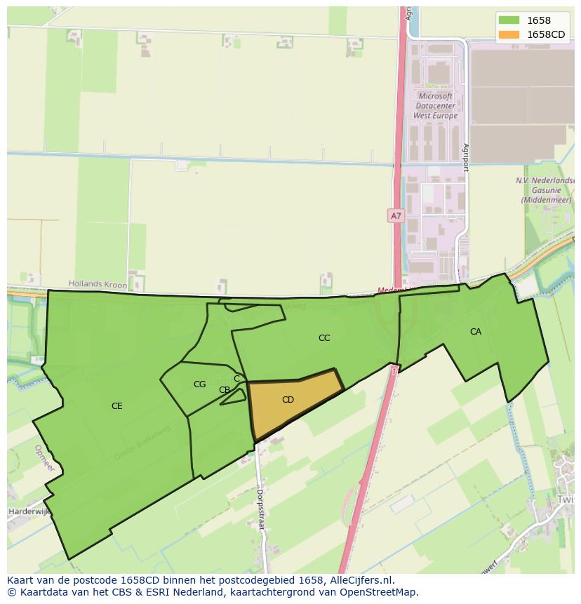 Afbeelding van het postcodegebied 1658 CD op de kaart.