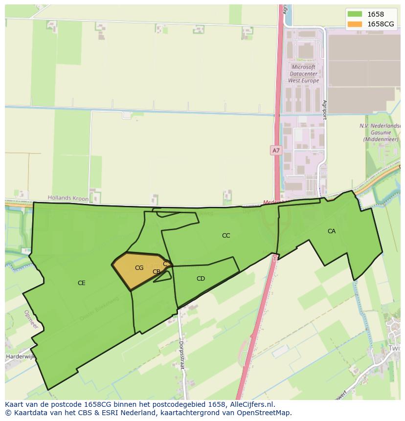 Afbeelding van het postcodegebied 1658 CG op de kaart.